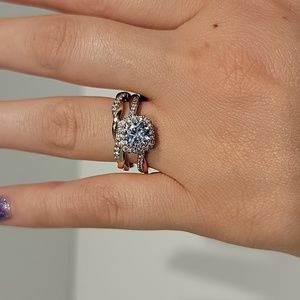 14k Gold & 925 Sterling Silver Twisted 2pc Engagement Wedding Ring Set Size 9